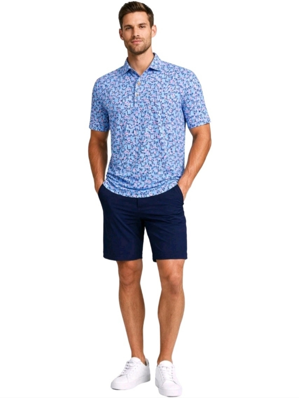 Peter Millar Summer Comfort  M Blue Cocktail Drink Print Performance Golf Polo